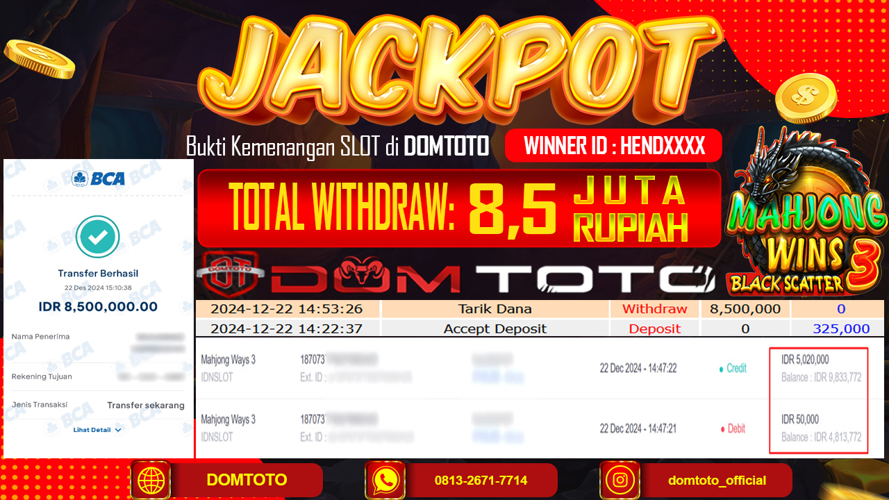 JACKPOT SLOT MAHJONG WAYS 3 22 DESEMBER 2024
